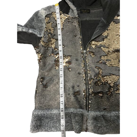 Me & Dee Sequin Gray & Black Hoodie Jacket Made In Italy Size S - Picture 6 of 7